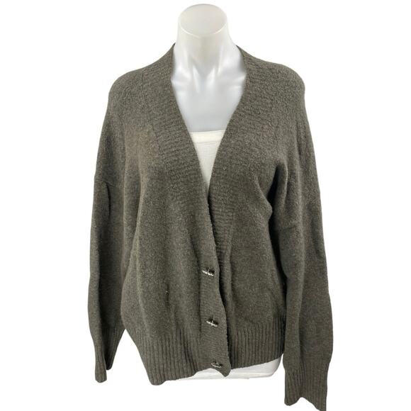 H&M Women's Gray V-neck Button Down Long Sleeve Knit Cardigan Sweater Top Sz XL - Picture 1 of 4